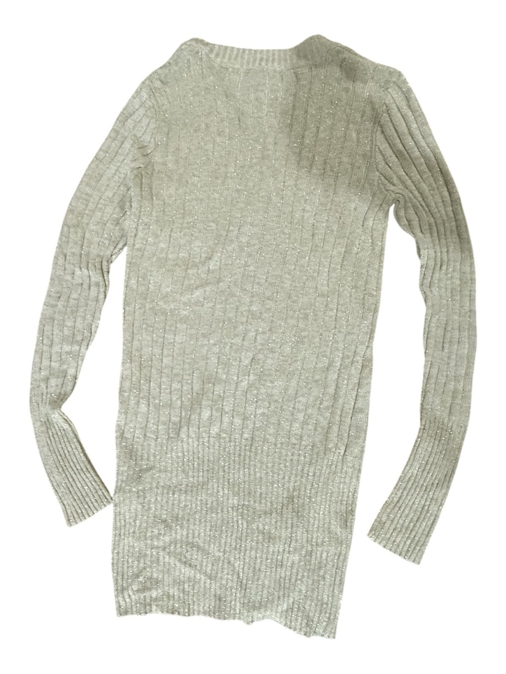 Long Ribbed Button-Front Metallic Cardigan Sweater - Tan - Picture 2 of 3